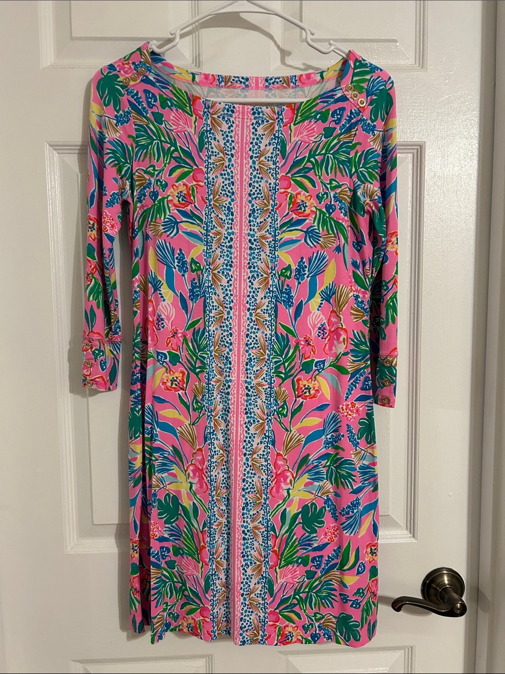 Lilly Pulitzer Pink Tropical Floral Dress with Green & Blue Accents